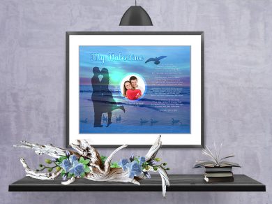 valentine-beach-matted-frame Sunset Beach Valentine Art Poem in Black Matted Frame with 30 x 24 Artwork